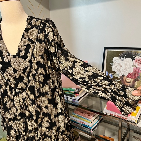 Gold threaded & Black baby doll dress from Anthro with pockets! - Picture 3 of 6